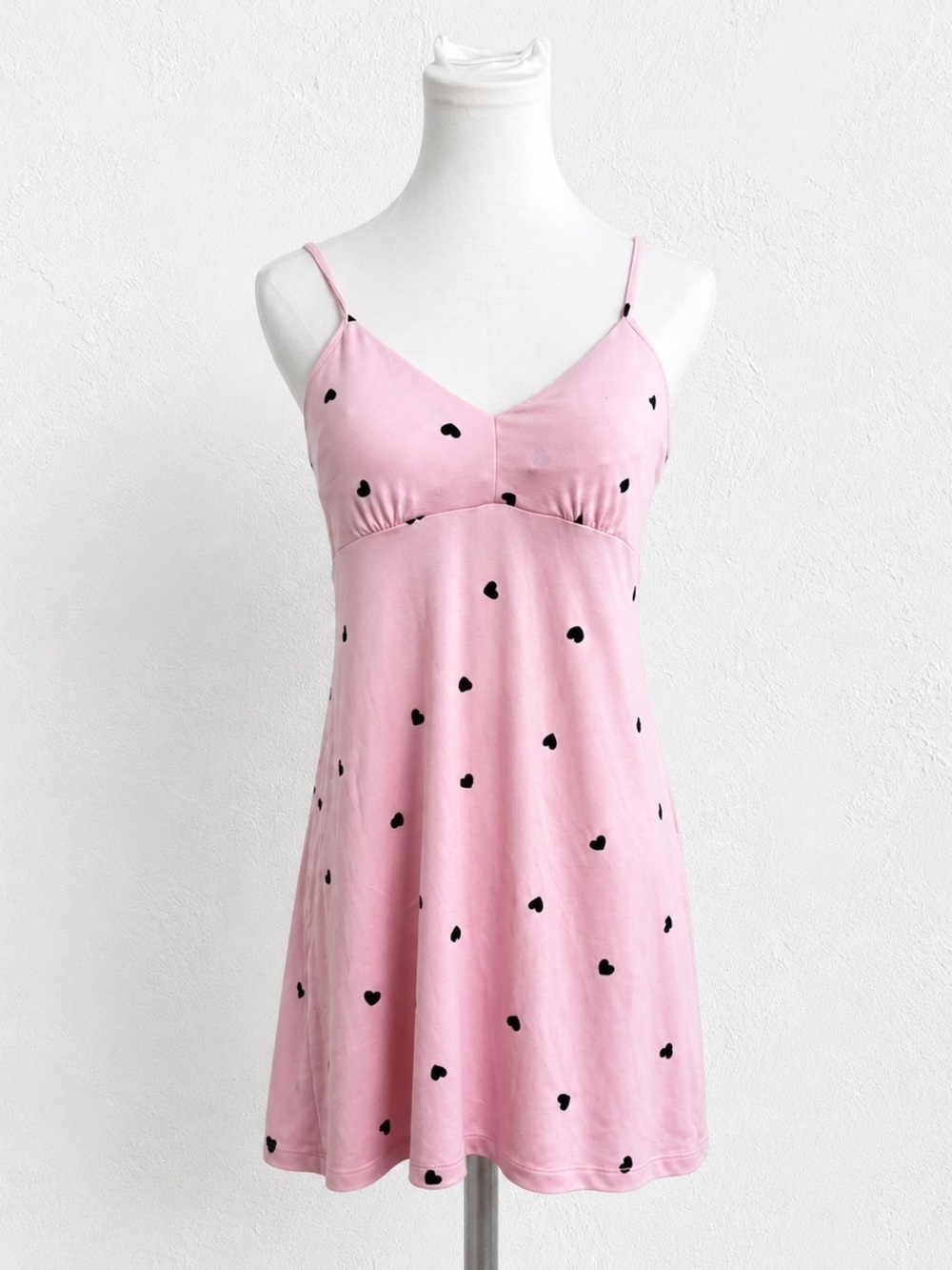 Pink Heart Print Padded Slip Dress Coquette Mini Soft Girl M